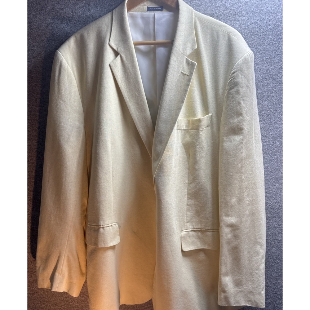 Stanford Men's 50R Blazer Jacket  Soft Yellow Linen Blend Sport Coat Clean Crisp